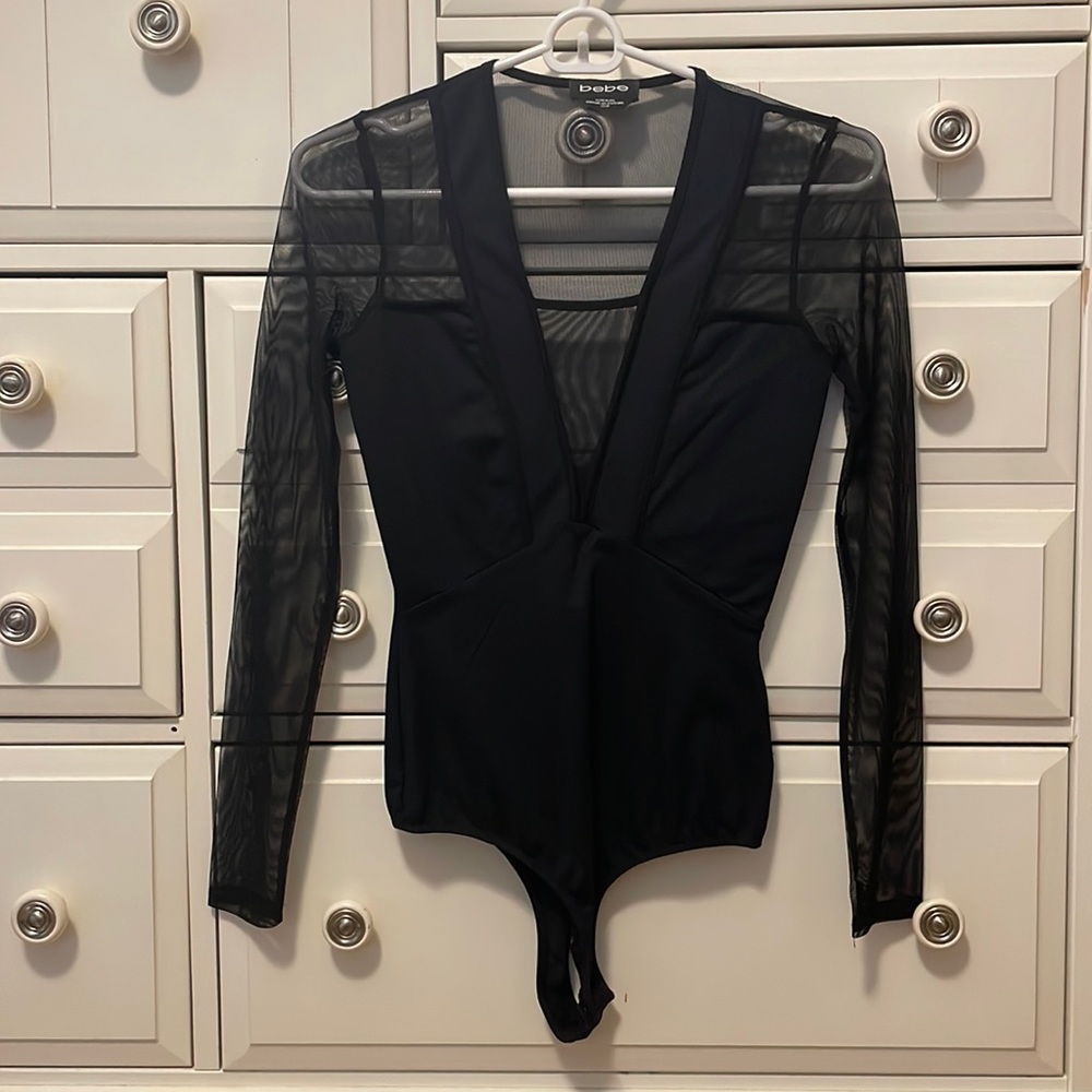 bebe Black Fitted Asymmetrical Bodysuit